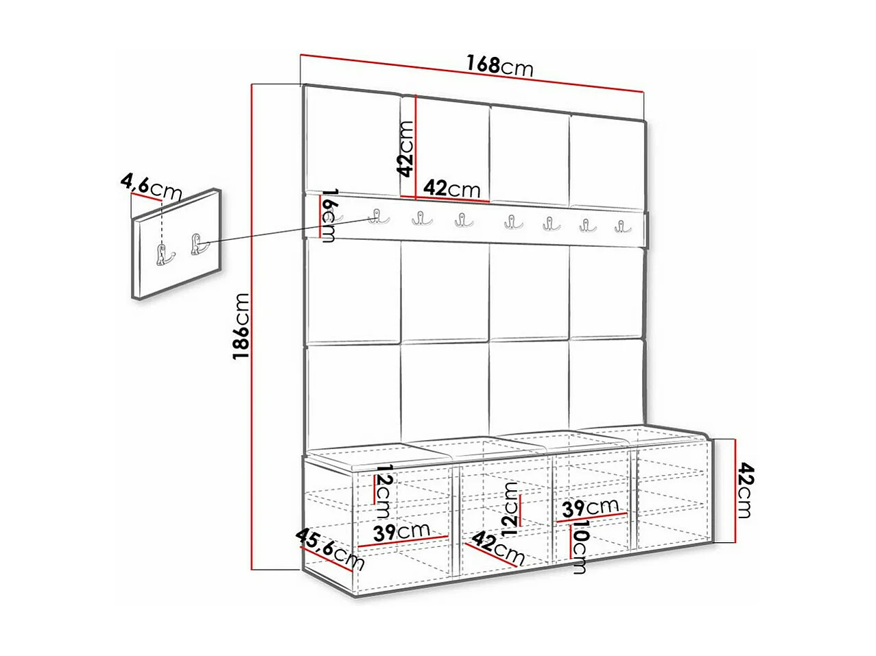 Set mobili da ingresso Hartford 268, 186x168x46cm, Rovere Artisan