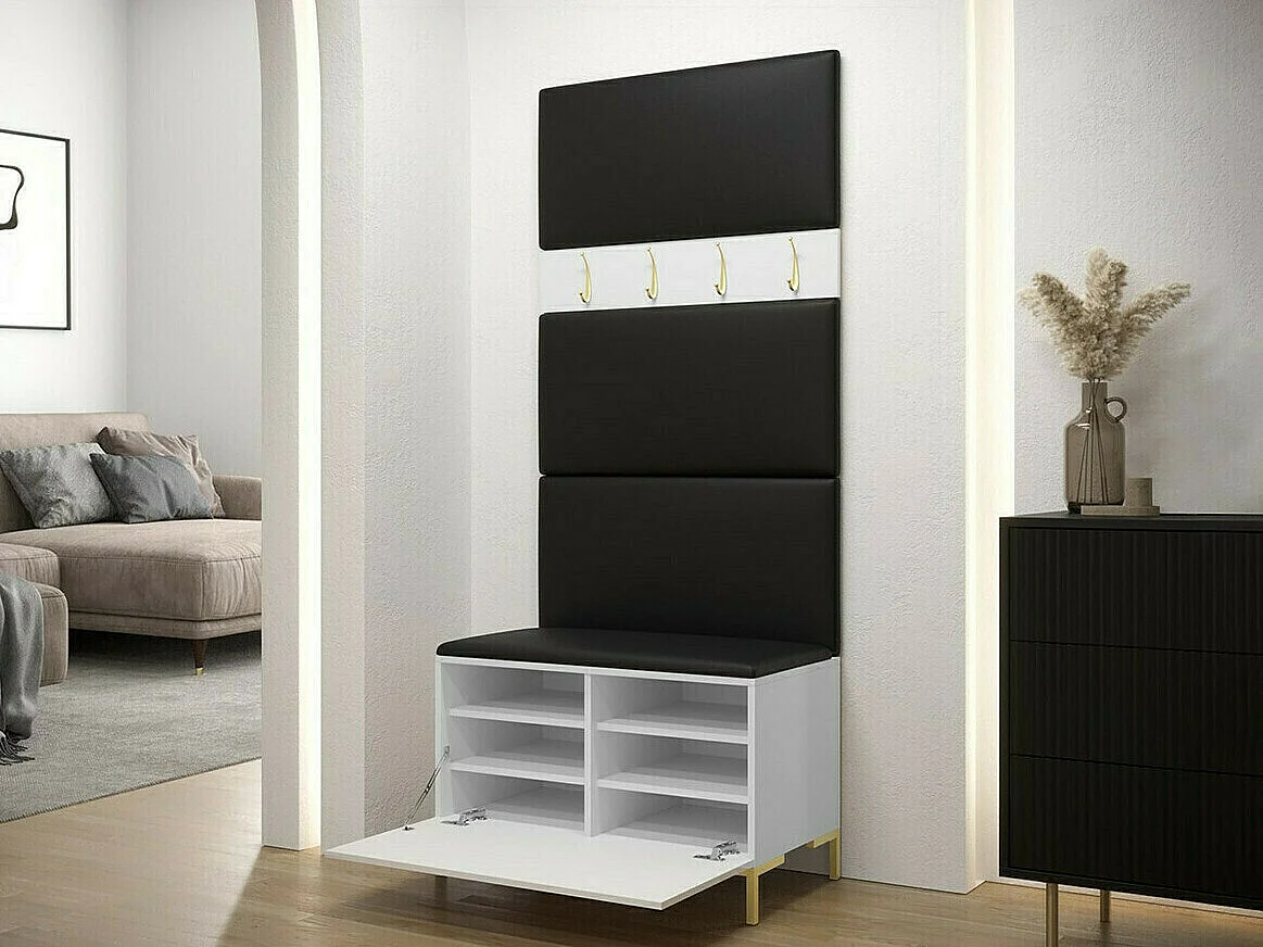 Meuble d'entrée Tivsoa 102, 196x84x46cm, Brun foncé|Blanc, Tissu|Stratifié