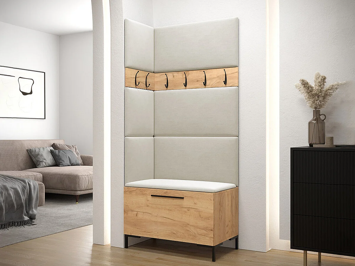 Meuble d'entrée Tivsoa 103, 196x84x46cm, Craft chêne, Stratifié|Tissu, À poser|Murale