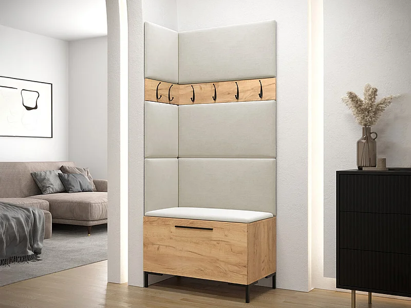 Meuble d'entrée Tivsoa 103, 196x84x46cm, Craft chêne, Stratifié|Tissu, À poser|Murale