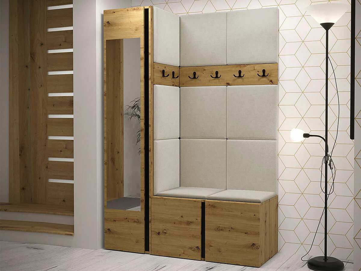 Meuble d'entrée Hartford 277, 186x124x46cm, Disponible, Chêne Artisan, Tissu|Stratifié