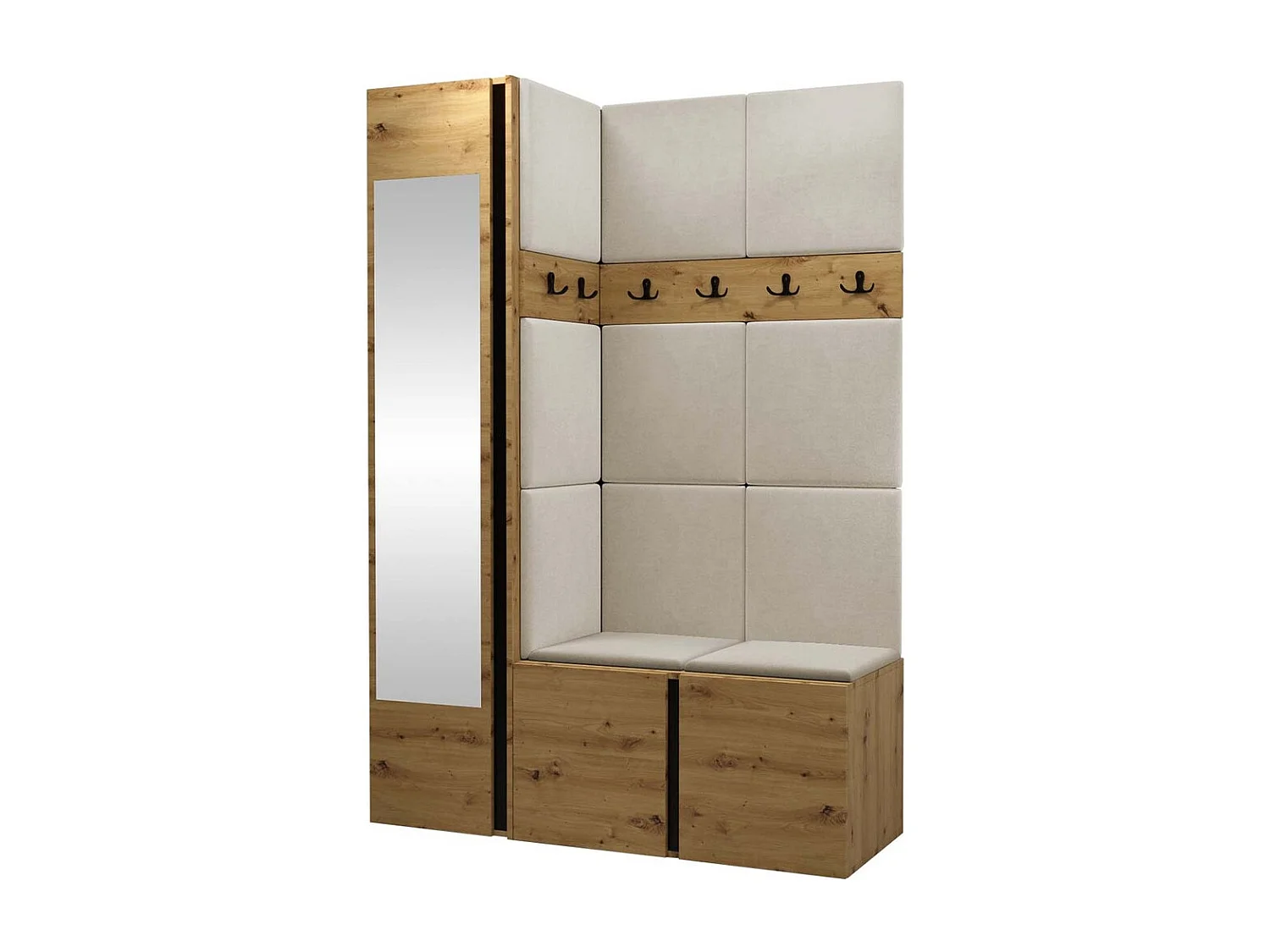 Meuble d'entrée Hartford 277, 186x124x46cm, Disponible, Chêne Artisan, Tissu|Stratifié