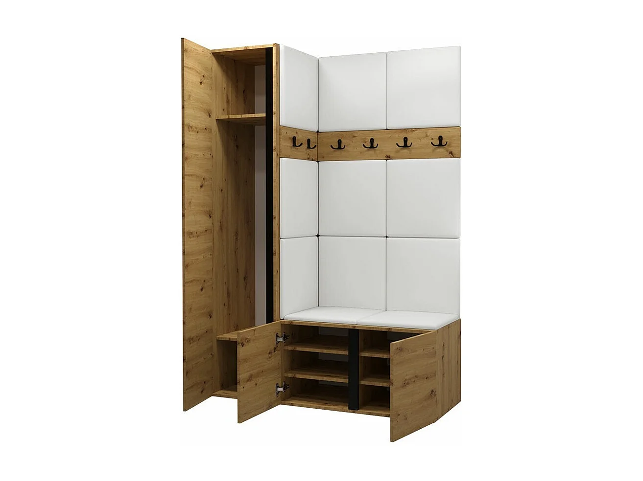 Meuble d'entrée Hartford 277, 186x124x46cm, Disponible, Chêne Artisan, Tissu|Stratifié