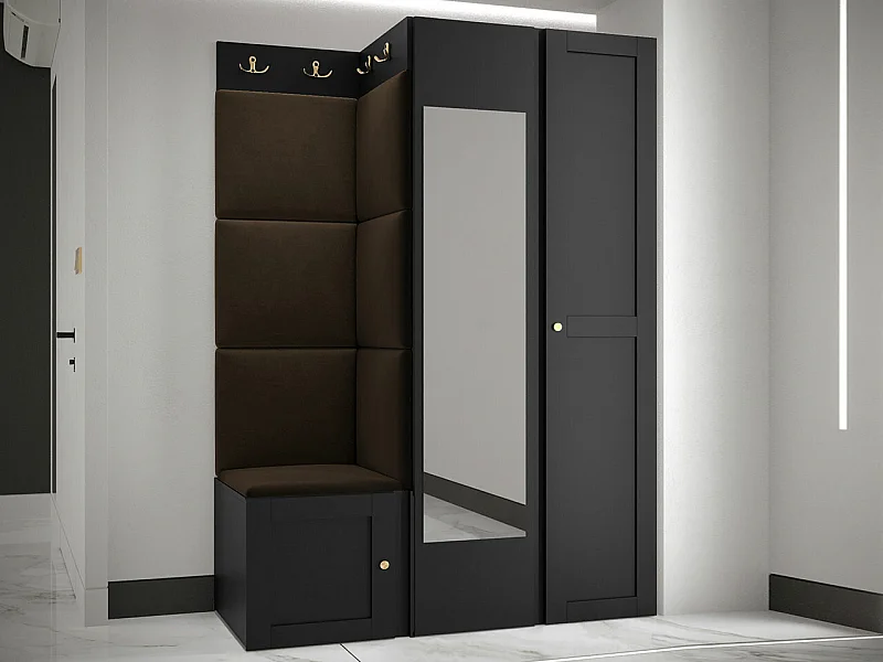Meuble d'entrée Hartford 380, 186x116x46cm, Disponible, Marron|Noir, MDF|Stratifié|Tissu