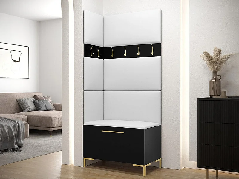 Conjunto pasillo Hartford F103, 196x84x46cm, Negro, Cuero ecológico|Aglomerado laminado