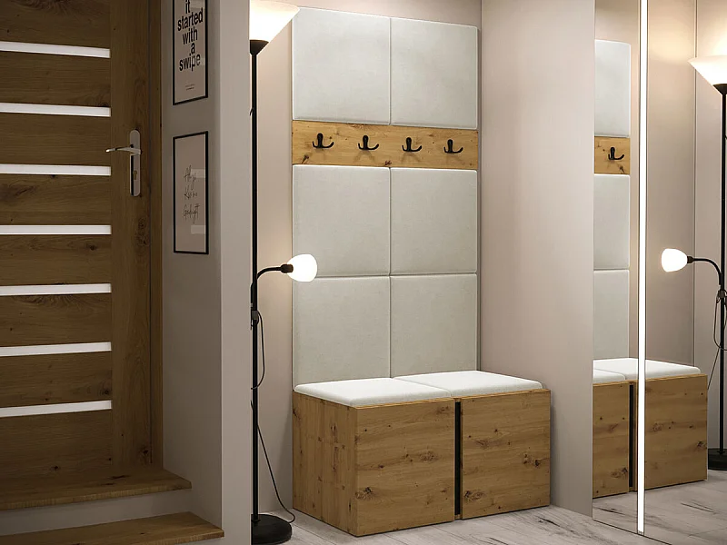 Meuble d'entrée Hartford 267, 186x84x44cm, Chêne Artisan, Tissu|Stratifié, Murale|À poser