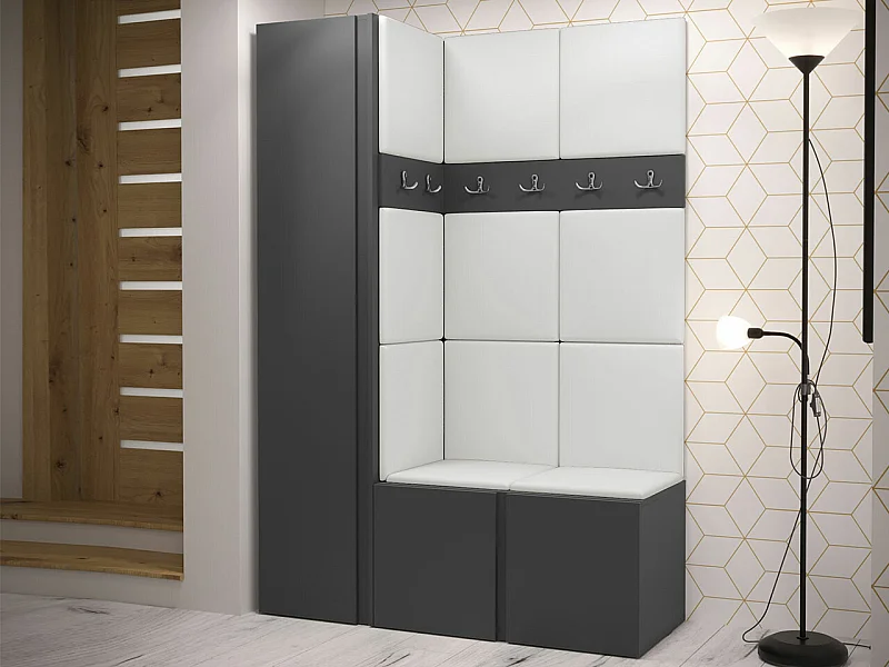 Conjunto pasillo Hartford 471, 186x124x44cm, Grafito, Aglomerado laminado|Cuero ecológico