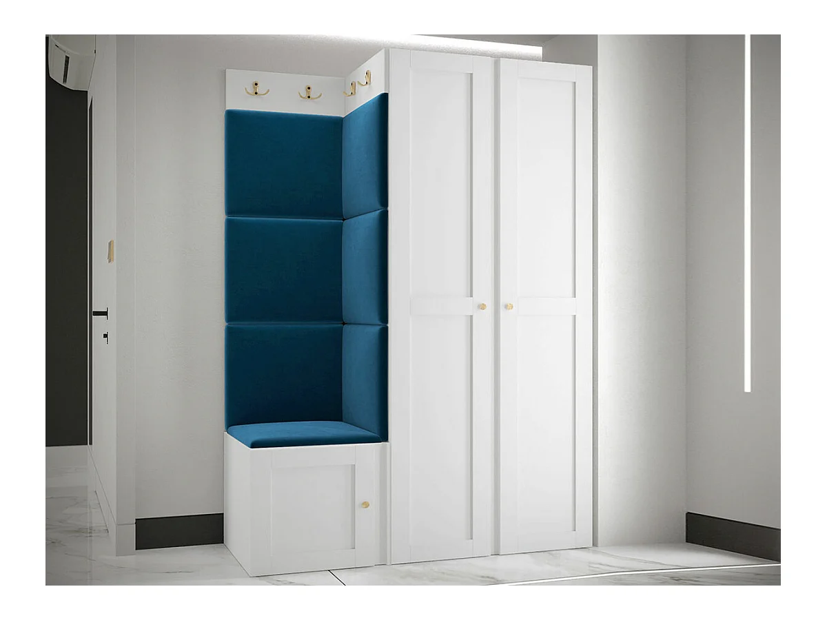 Meuble d'entrée Hartford 379, 186x116x46cm, Blanc|Bleu, Tapisserie|MDF|Stratifié