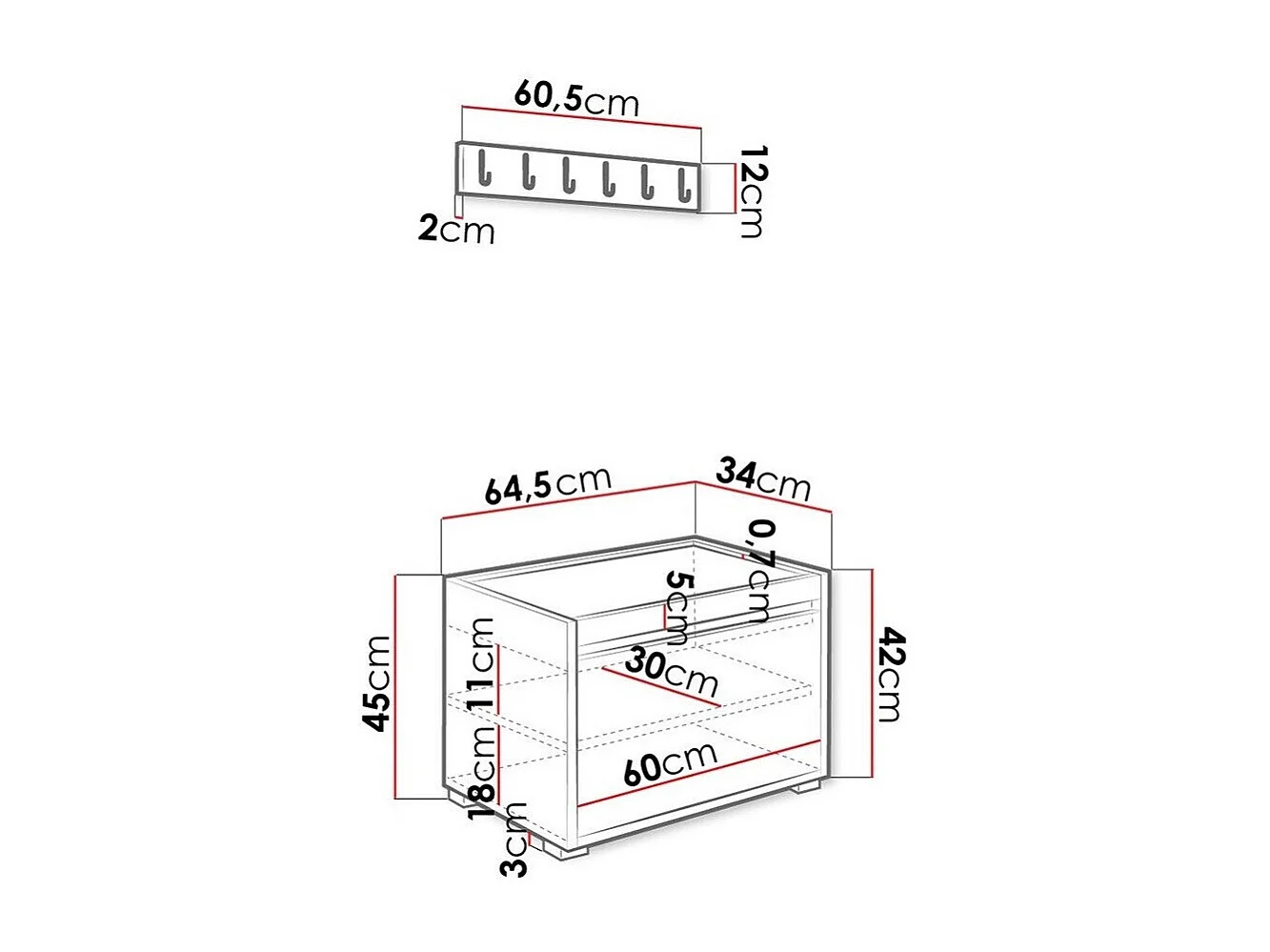 Conjunto pasillo Trenton 129, 207x65x34cm, Cuero ecológico|Aglomerado laminado