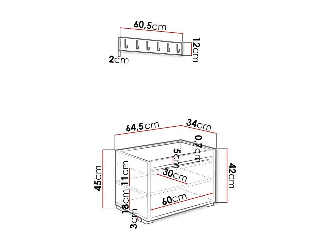 Conjunto pasillo Trenton 129, 207x65x34cm, Cuero ecológico|Aglomerado laminado