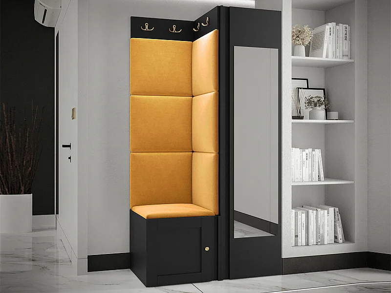 Meuble d'entrée Hartford 382, 186x82x46cm, Disponible, Jaune|Noir, Stratifié|Tissu|MDF