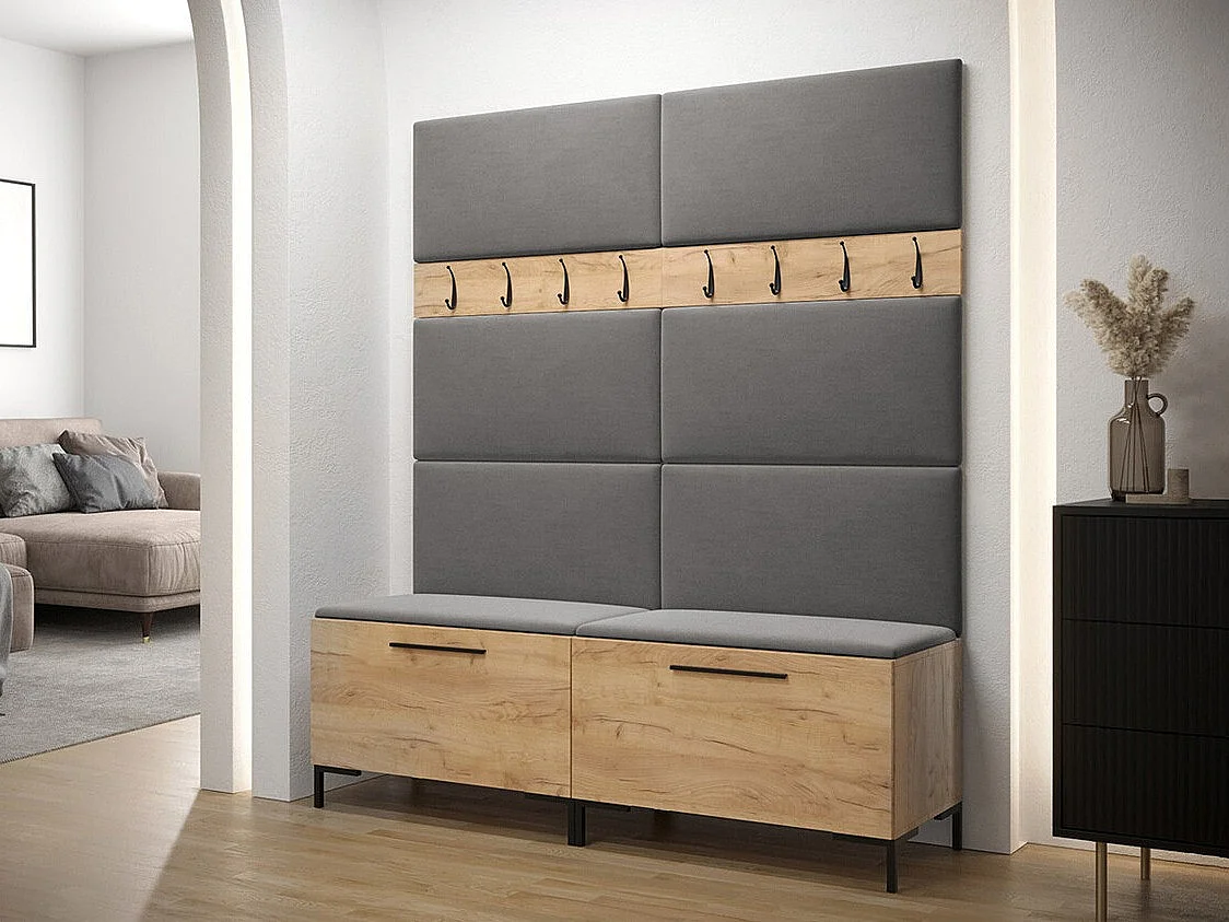 Meuble d'entrée Tivsoa 101, 196x168x46cm, Craft chêne, Tissu|Stratifié, À poser|Murale