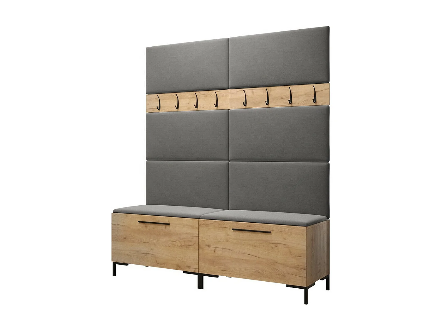 Meuble d'entrée Tivsoa 101, 196x168x46cm, Craft chêne, Tissu|Stratifié, À poser|Murale