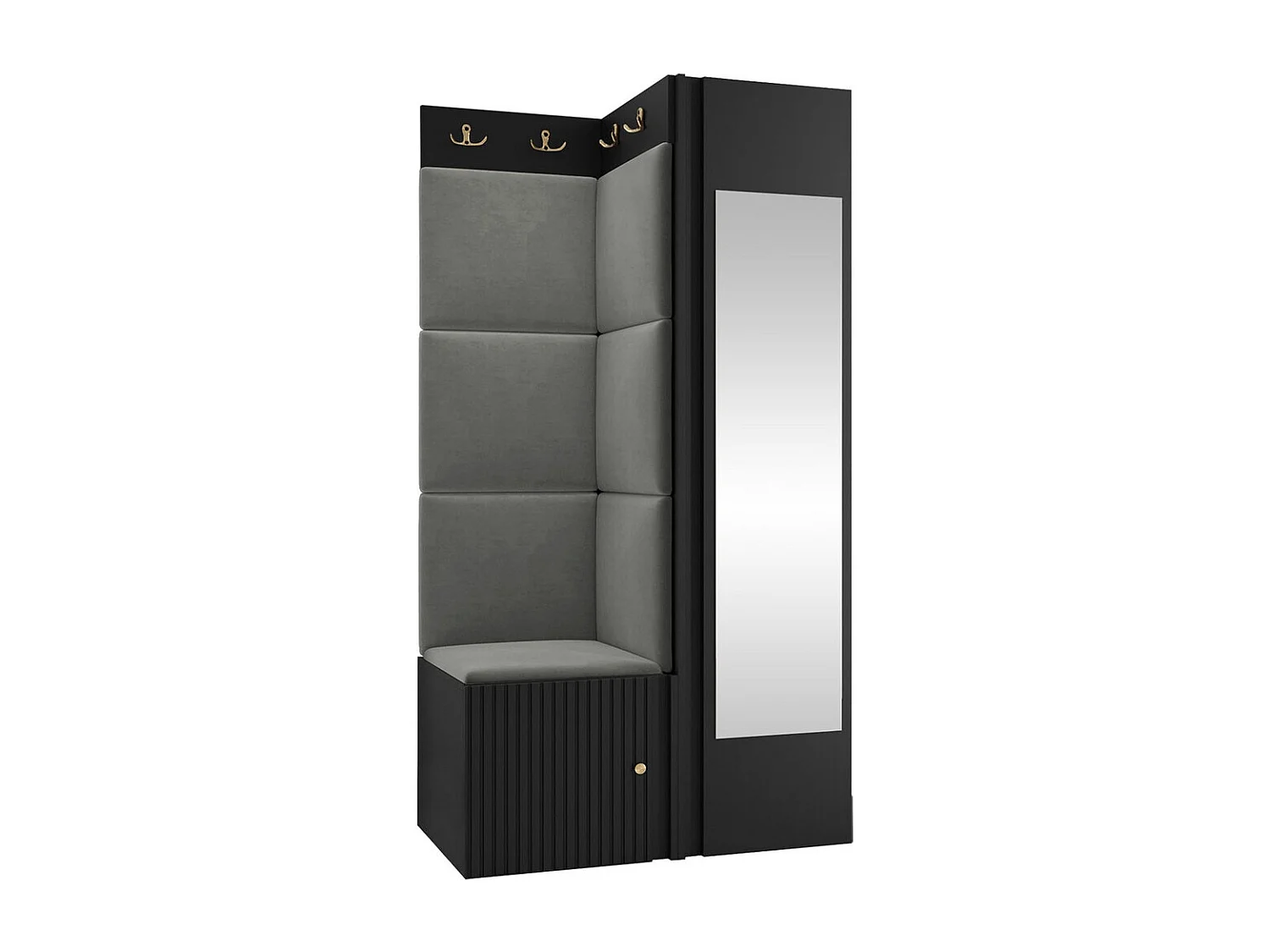 Meuble d'entrée Hartford 391, 186x82x46cm, Miroir, Noir|Gris, Stratifié|Tapisserie|MDF