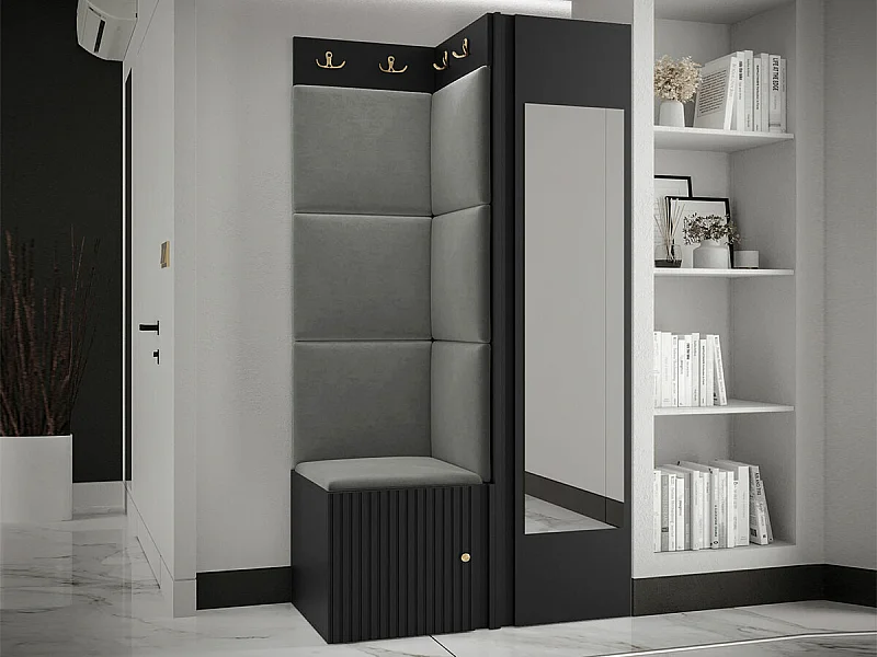 Meuble d'entrée Hartford 391, 186x82x46cm, Disponible, Gris|Noir, MDF|Stratifié|Tissu