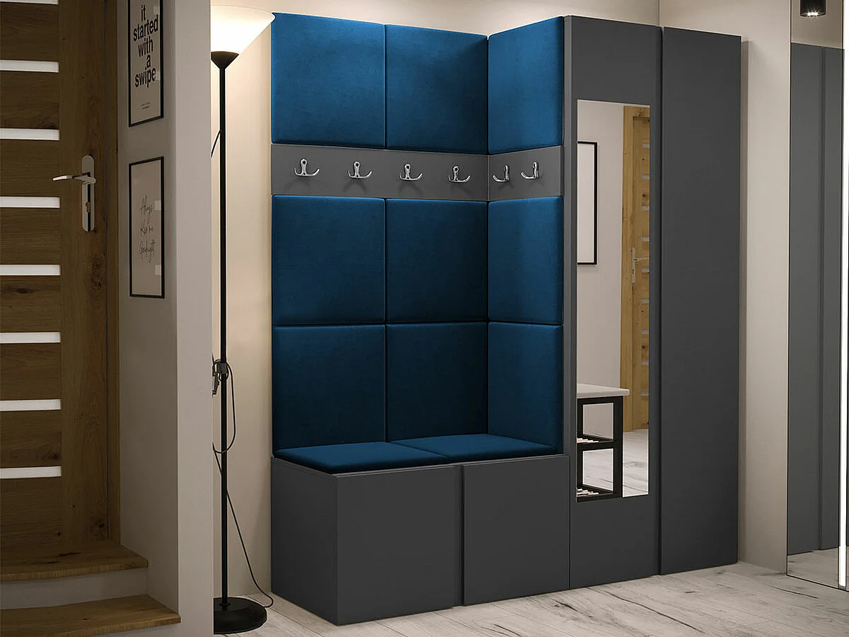 Meuble d'entrée Hartford 278, 186x158x46cm, Miroir, Graphite, Stratifié|Tapisserie