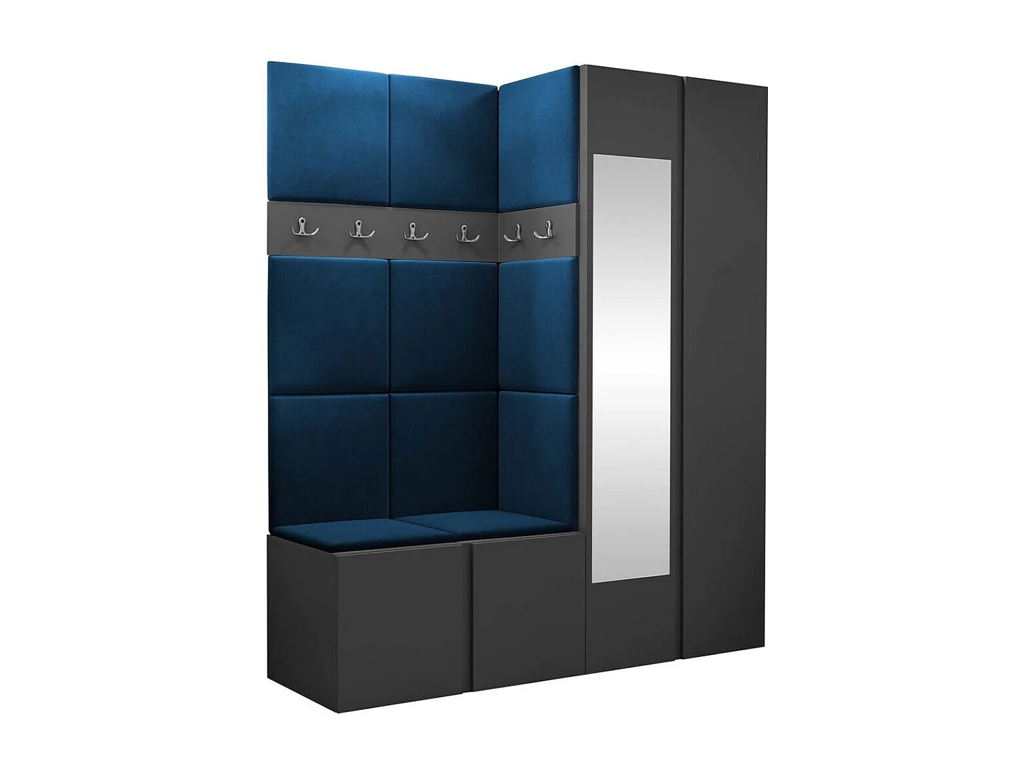 Meuble d'entrée Hartford 278, 186x158x46cm, Miroir, Graphite, Stratifié|Tapisserie