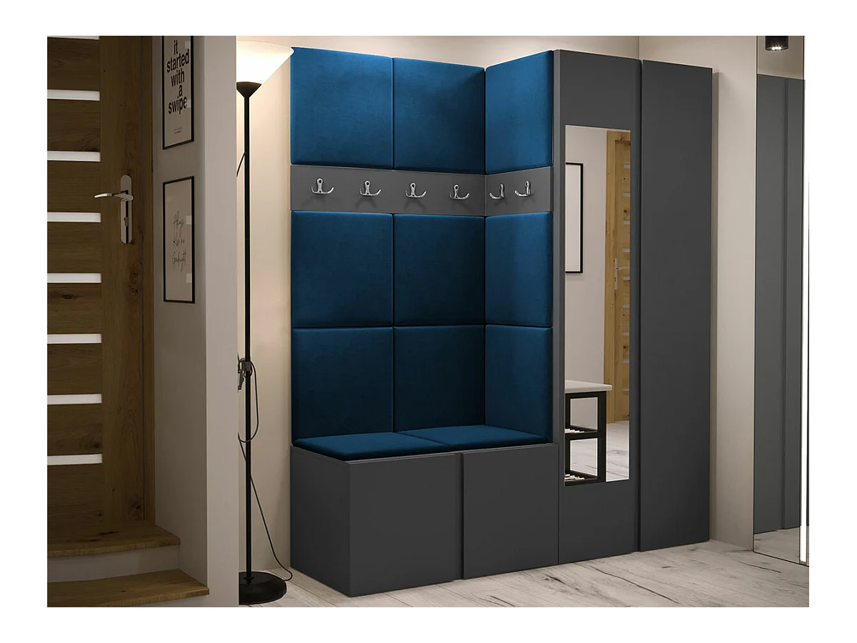 Meuble d'entrée Hartford 278, 186x158x46cm, Miroir, Graphite, Tapisserie|Stratifié