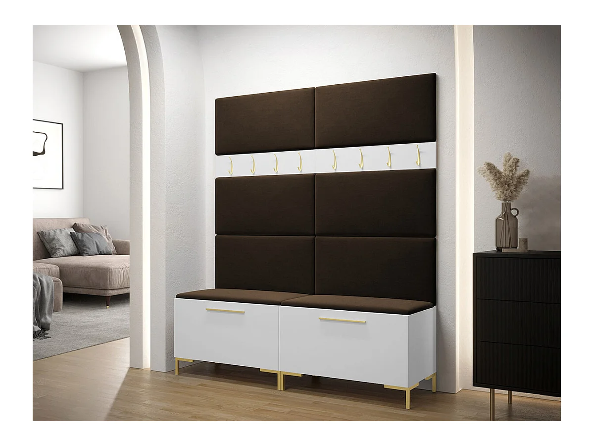 Conjunto pasillo Hartford F101, 196x168x46cm, Marrón oscuro|Blanco