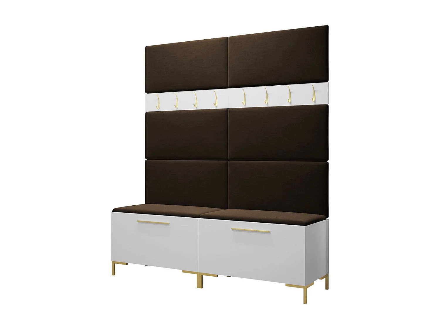 Meuble d'entrée Tivsoa 101, 196x168x46cm, Brun foncé|Blanc, Tissu|Stratifié