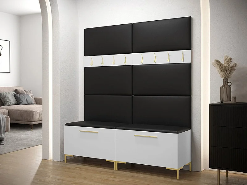 Conjunto pasillo Hartford F101, 196x168x46cm, Blanco, Cuero ecológico|Aglomerado laminado