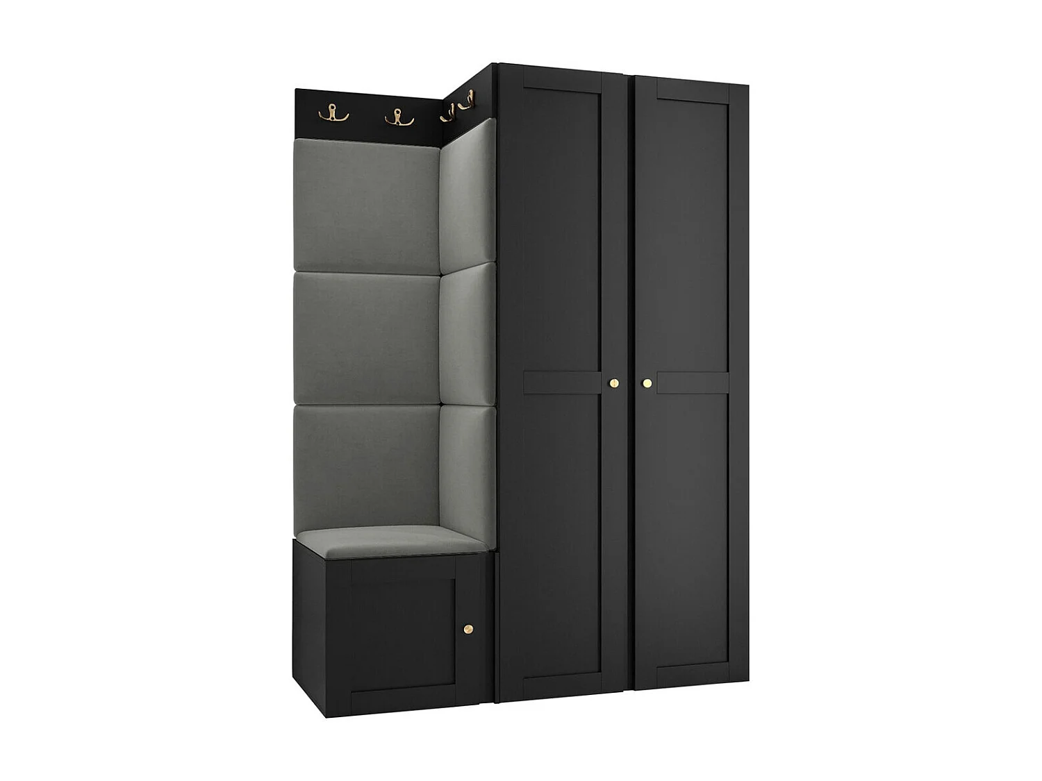 Meuble d'entrée Hartford 379, 186x116x46cm, Noir|Gris, Tapisserie|MDF|Stratifié