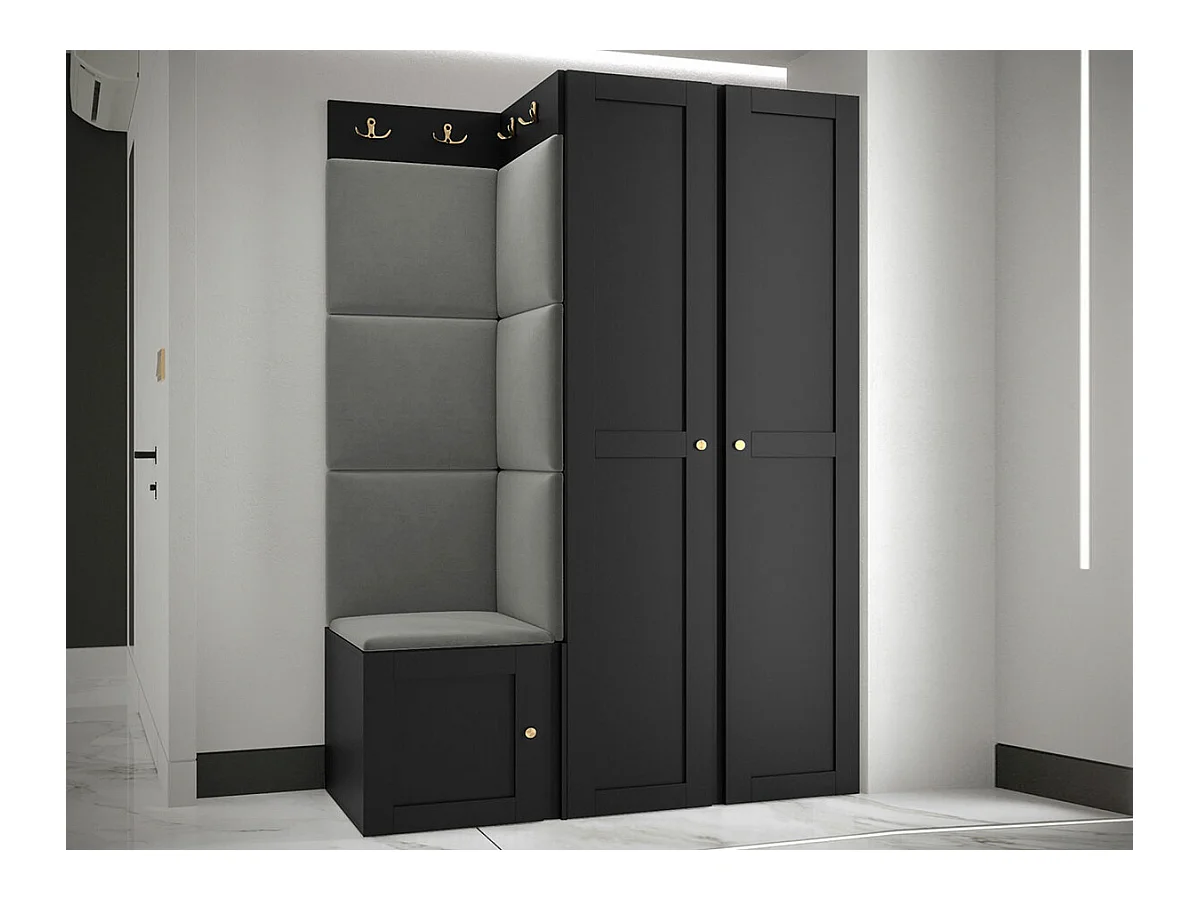 Meuble d'entrée Hartford 379, 186x116x46cm, Noir|Gris, Tapisserie|MDF|Stratifié