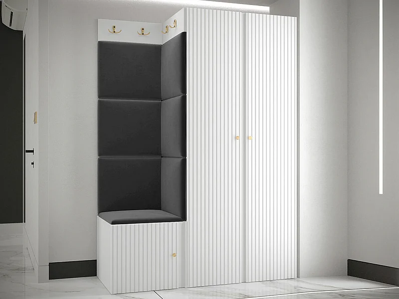 Conjunto pasillo Hartford 387, 186x116x46cm, Negro|Blanco, MDF|Aglomerado laminado|Tapiz