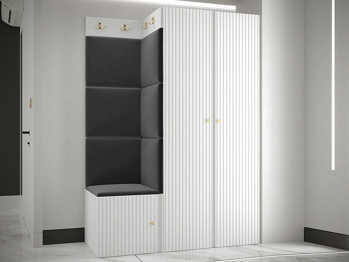 Conjunto pasillo Hartford 387, 186x116x46cm, Negro|Blanco, MDF|Aglomerado laminado|Tapiz