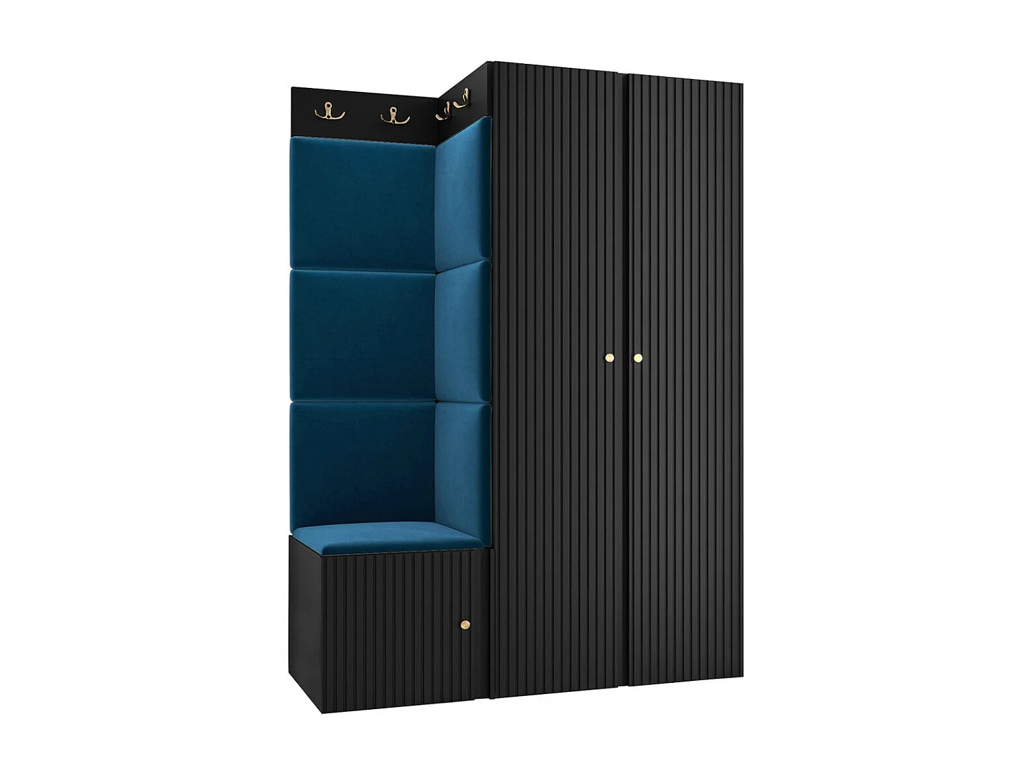 Conjunto pasillo Hartford 387, 186x116x46cm, Azul|Negro, MDF|Aglomerado laminado|Tapiz