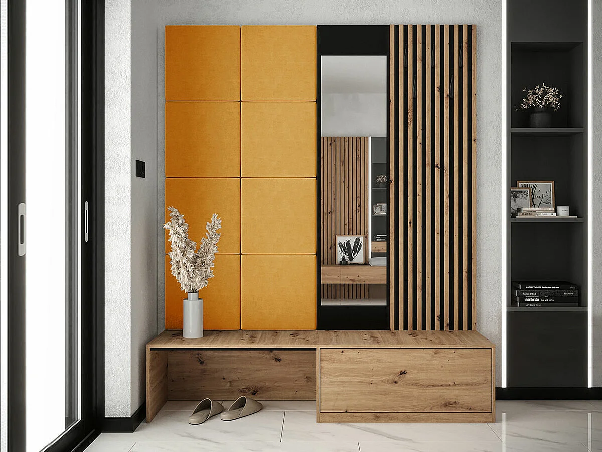 Meuble d'entrée Hartford 322, 205x172x42cm, Disponible, Chêne Artisan|Noir, À poser