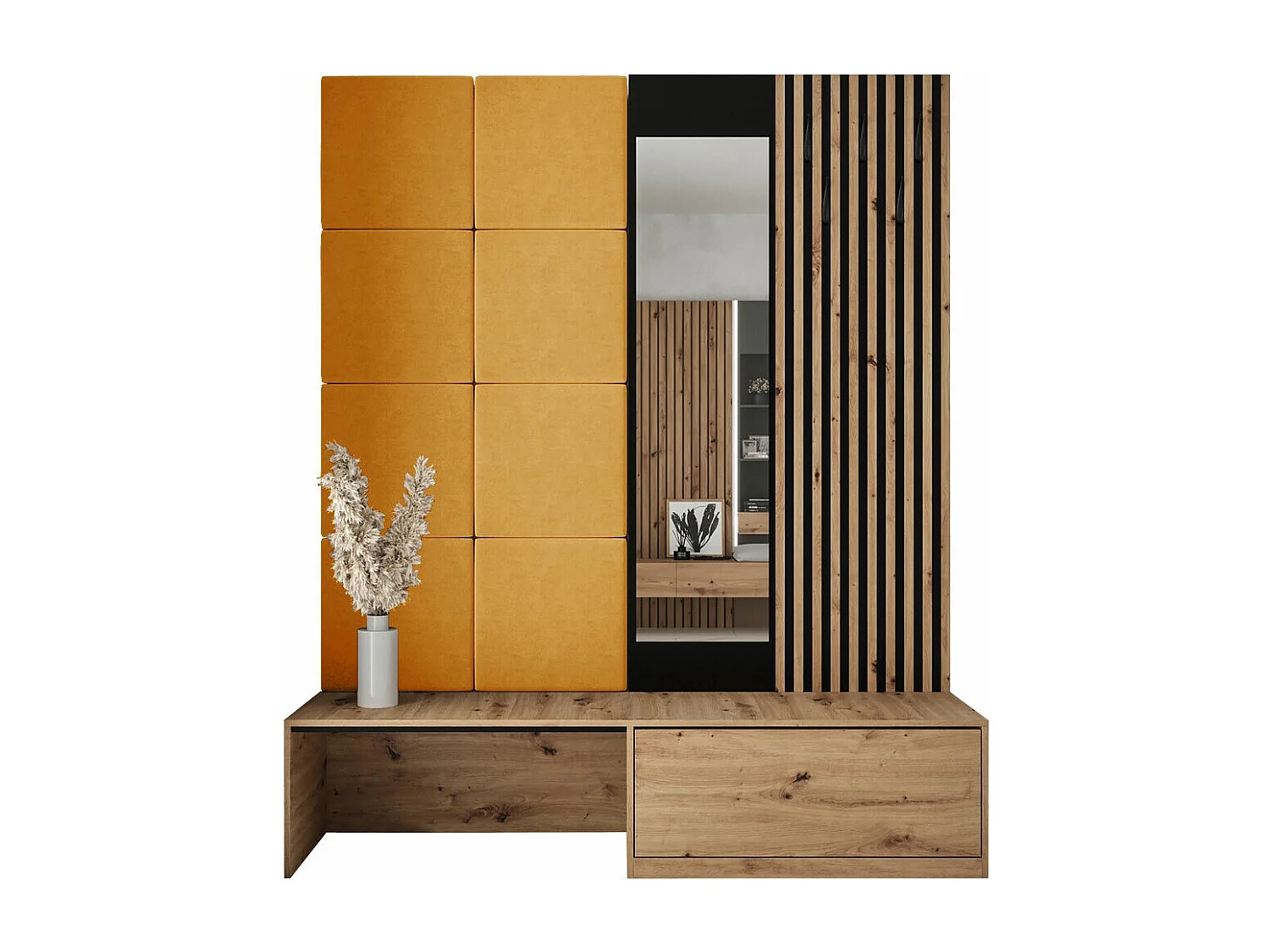 Meuble d'entrée Hartford 322, 205x172x42cm, Disponible, Chêne Artisan|Noir, À poser