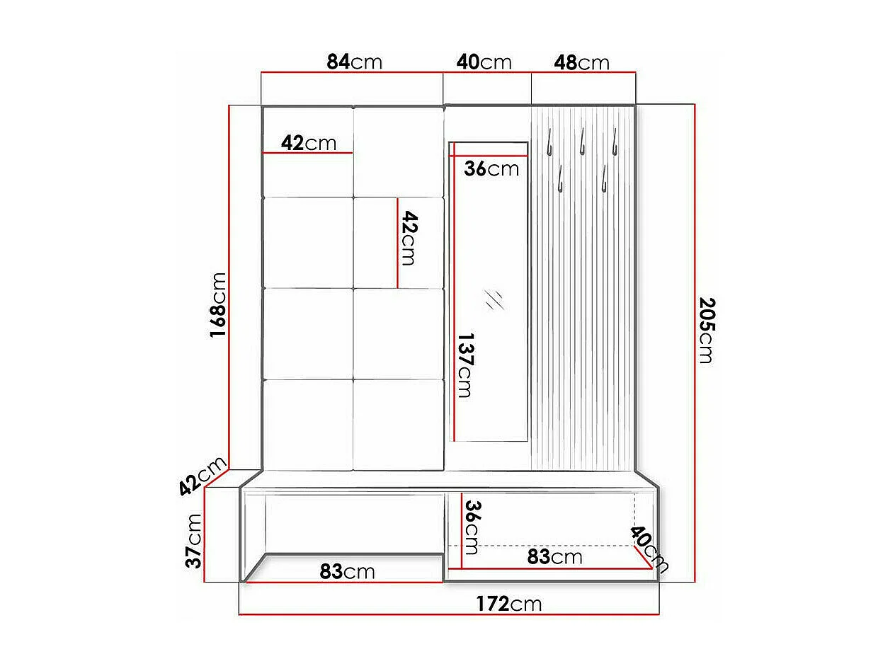 Meuble d'entrée Hartford 322, 205x172x42cm, Disponible, Chêne Artisan|Noir, À poser