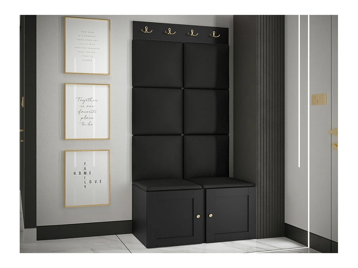 Set mobili da ingresso Hartford 375, 186x84x46cm, Nero, Da terra|Montaggio a parete