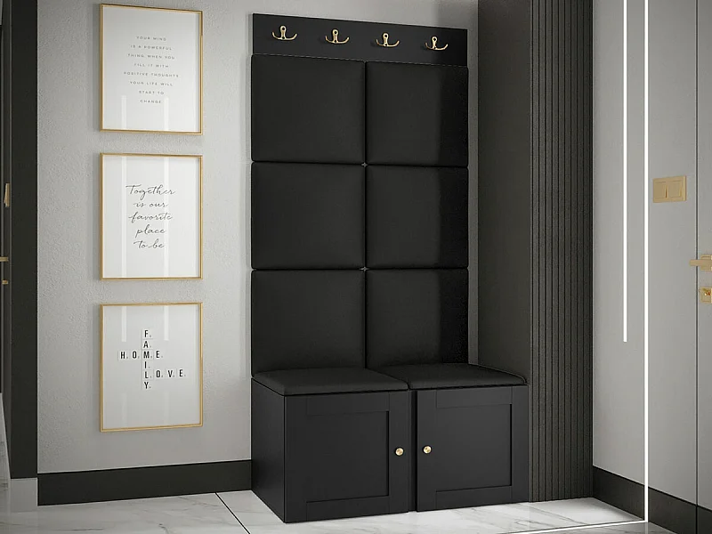 Conjunto pasillo Hartford 375, 186x84x46cm, Negro, Colocada|Montada en la pared