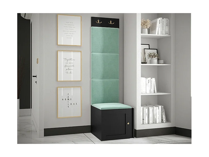 Meuble d'entrée Hartford 378, 186x42x46cm, Turquoise|Noir, Tapisserie|MDF|Stratifié