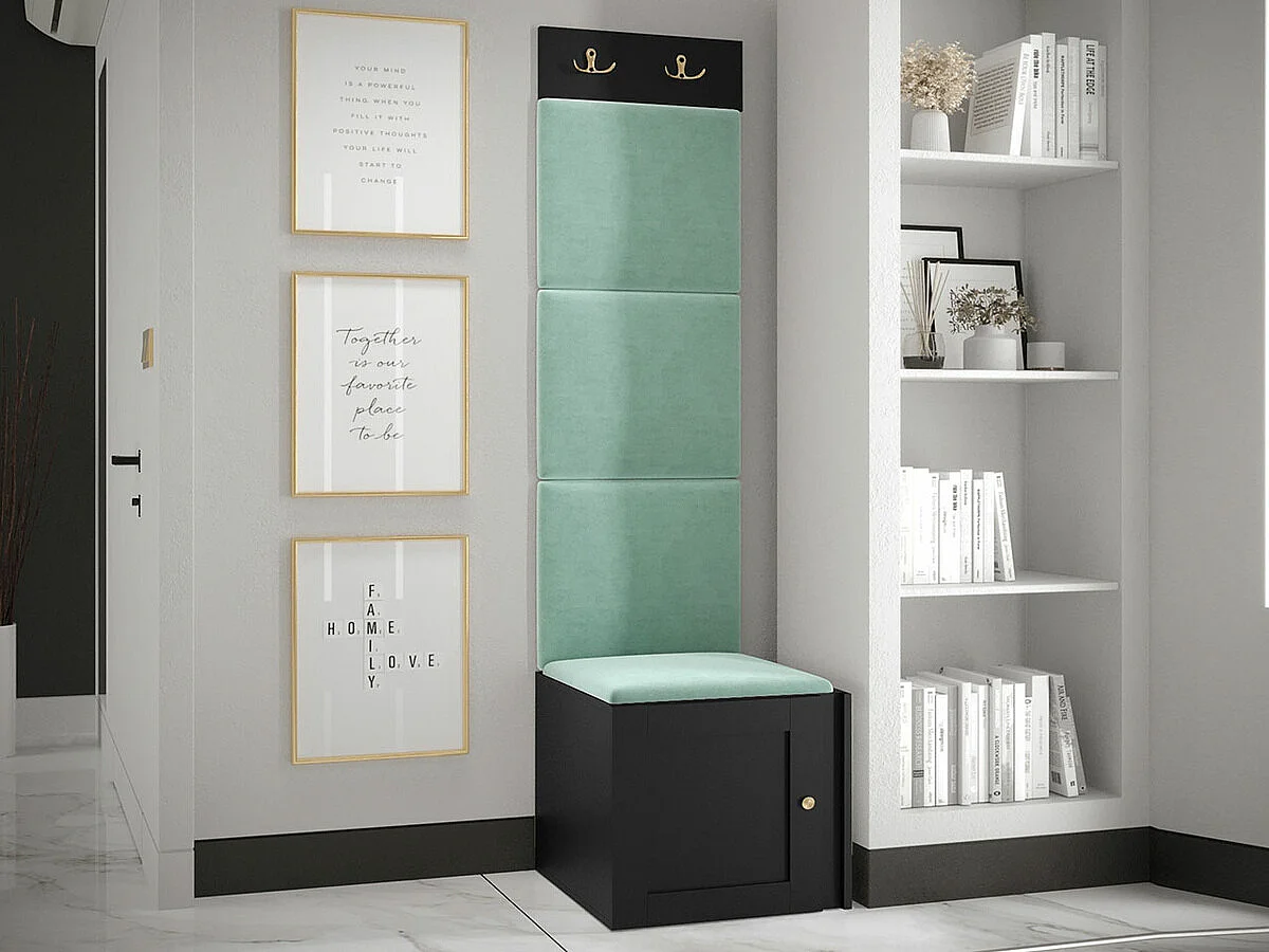 Meuble d'entrée Hartford 378, 186x42x46cm, Turquoise|Noir, Tapisserie|MDF|Stratifié