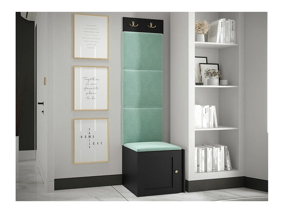 Conjunto pasillo Hartford 378, 186x42x46cm, Negro|Turquesa, MDF|Aglomerado laminado|Tapiz