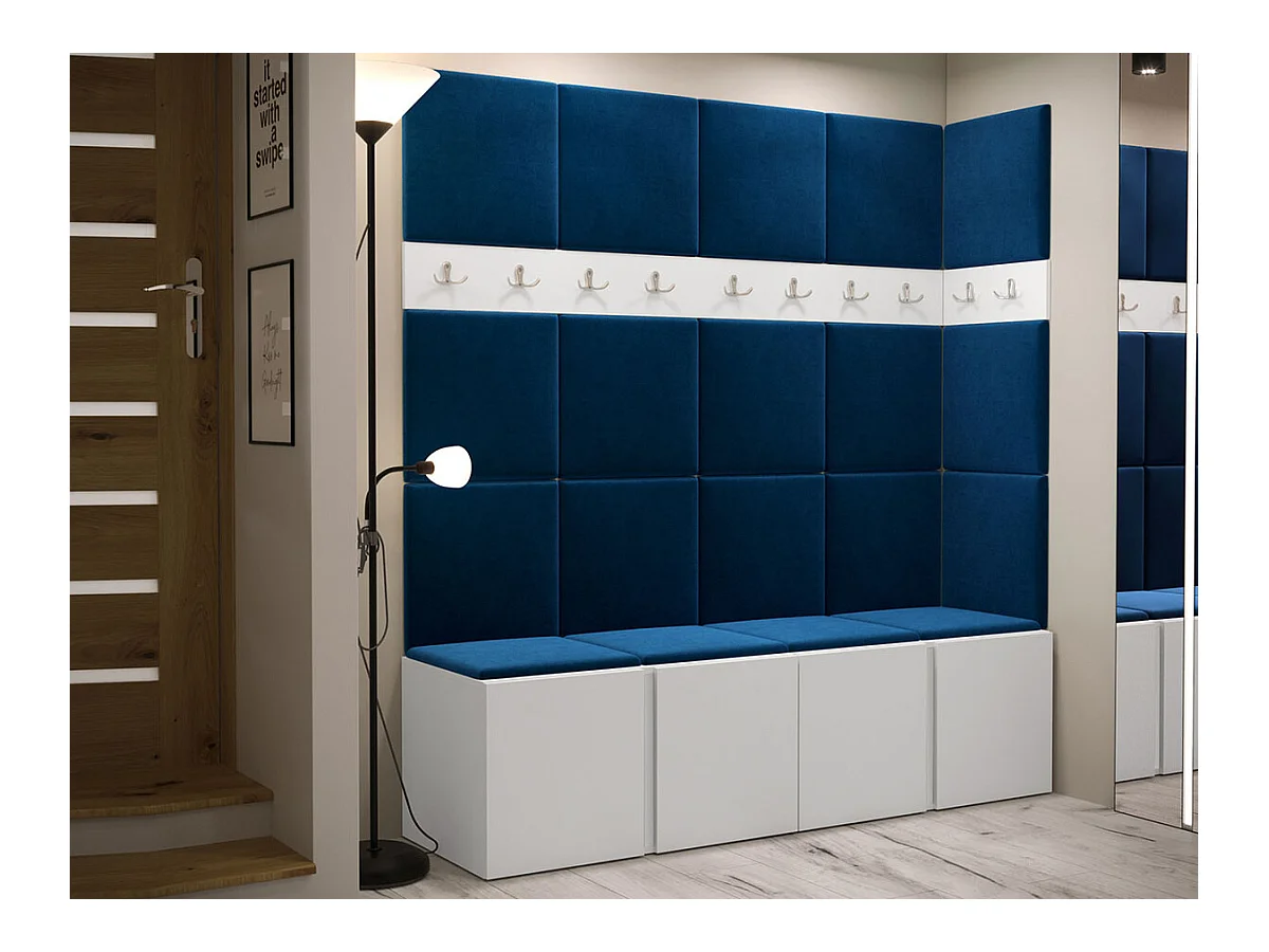 Meuble d'entrée Hartford 265, 186x168x46cm, Blanc, Stratifié|Tapisserie