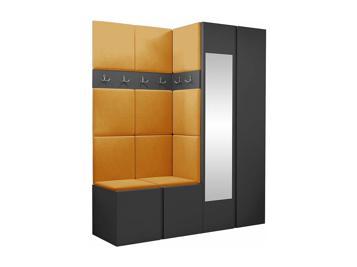 Conjunto pasillo Hartford 278, 186x158x46cm, Espejo, Grafito, Aglomerado laminado|Tapiz