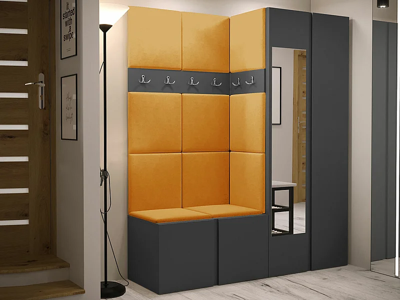 Conjunto pasillo Hartford 278, 186x158x46cm, Espejo, Grafito, Aglomerado laminado|Tapiz