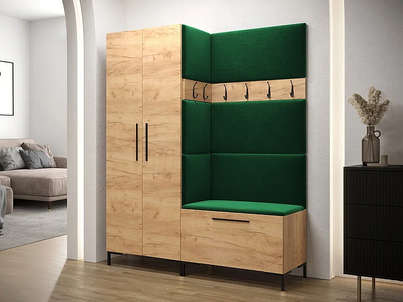 Meuble d'entrée Tivsoa 100, 196x158x44cm, Craft chêne, Tissu|Stratifié, À poser|Murale