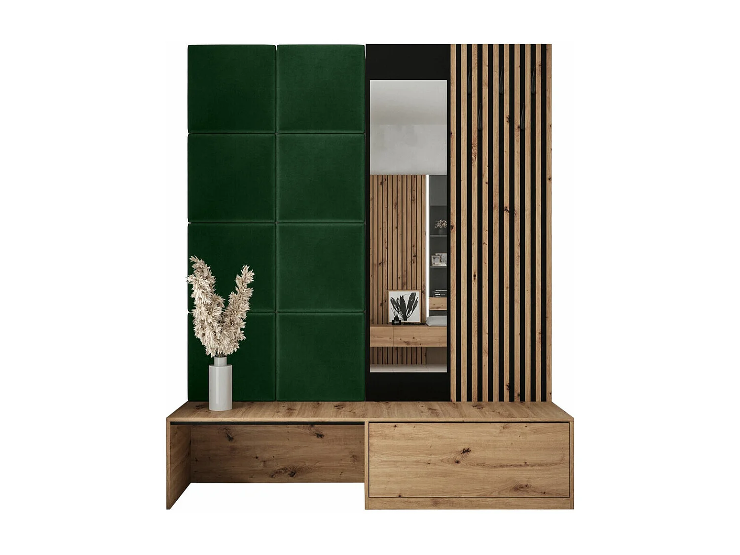 Meuble d'entrée Hartford 322, 205x172x42cm, Disponible, Chêne Artisan|Noir, À poser