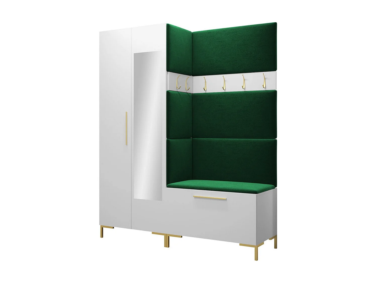 Meuble d'entrée Tivsoa 107, 196x158x46cm, Disponible, Blanc, Tissu|Stratifié