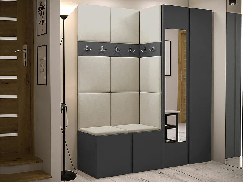 Meuble d'entrée Hartford 278, 186x158x46cm, Miroir, Graphite, Stratifié|Tapisserie