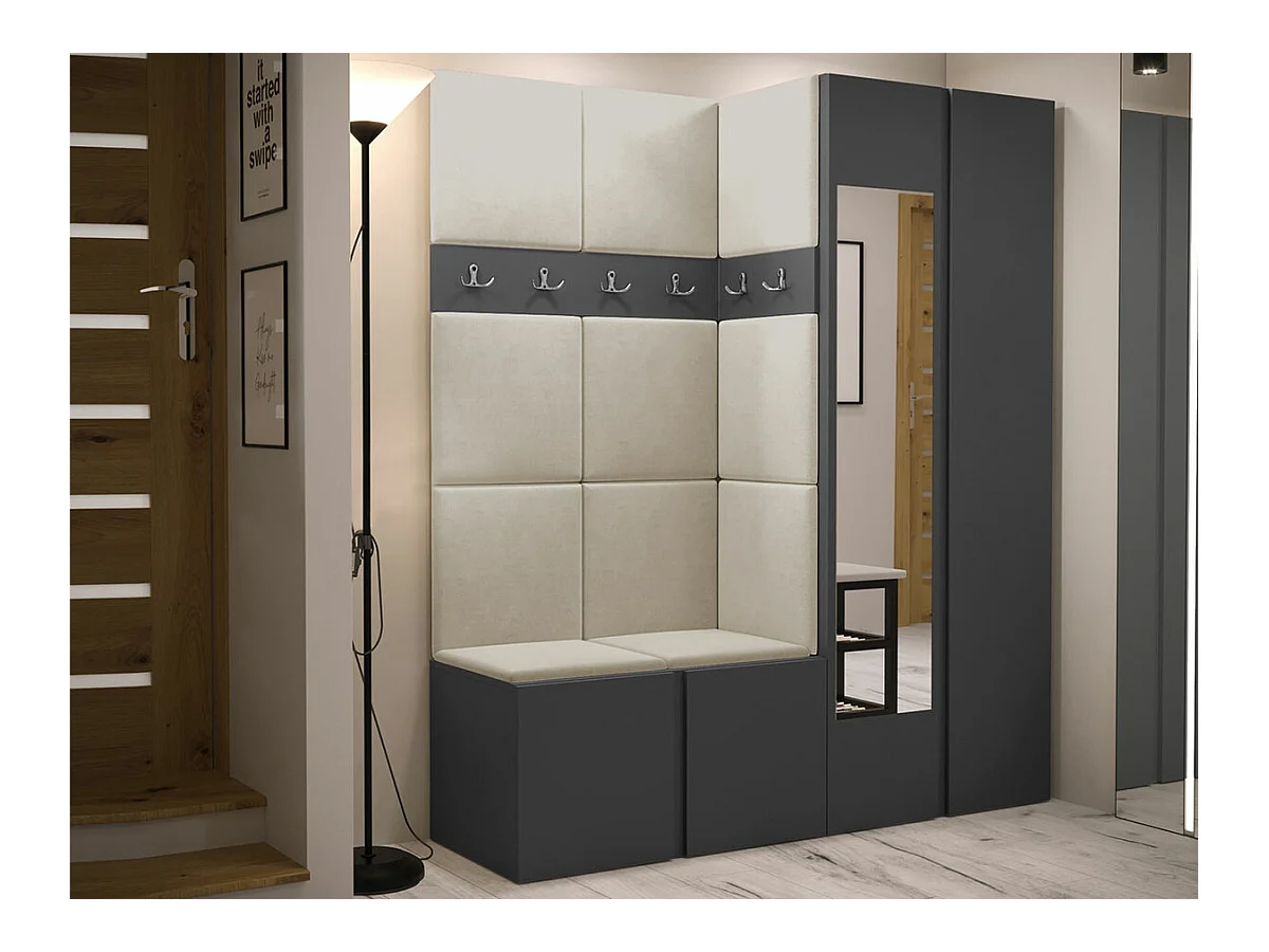 Meuble d'entrée Hartford 278, 186x158x46cm, Miroir, Graphite, Stratifié|Tapisserie