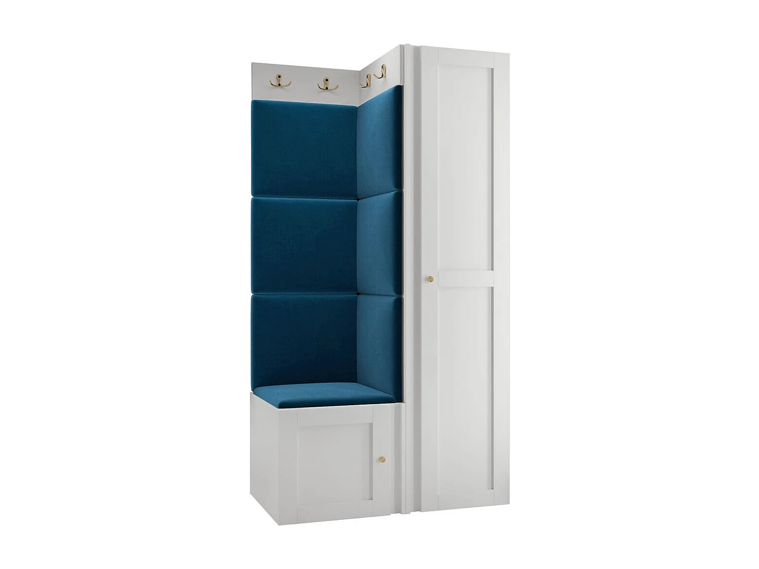 Meuble d'entrée Hartford 381, 186x82x46cm, Blanc|Bleu, Stratifié|Tissu|MDF