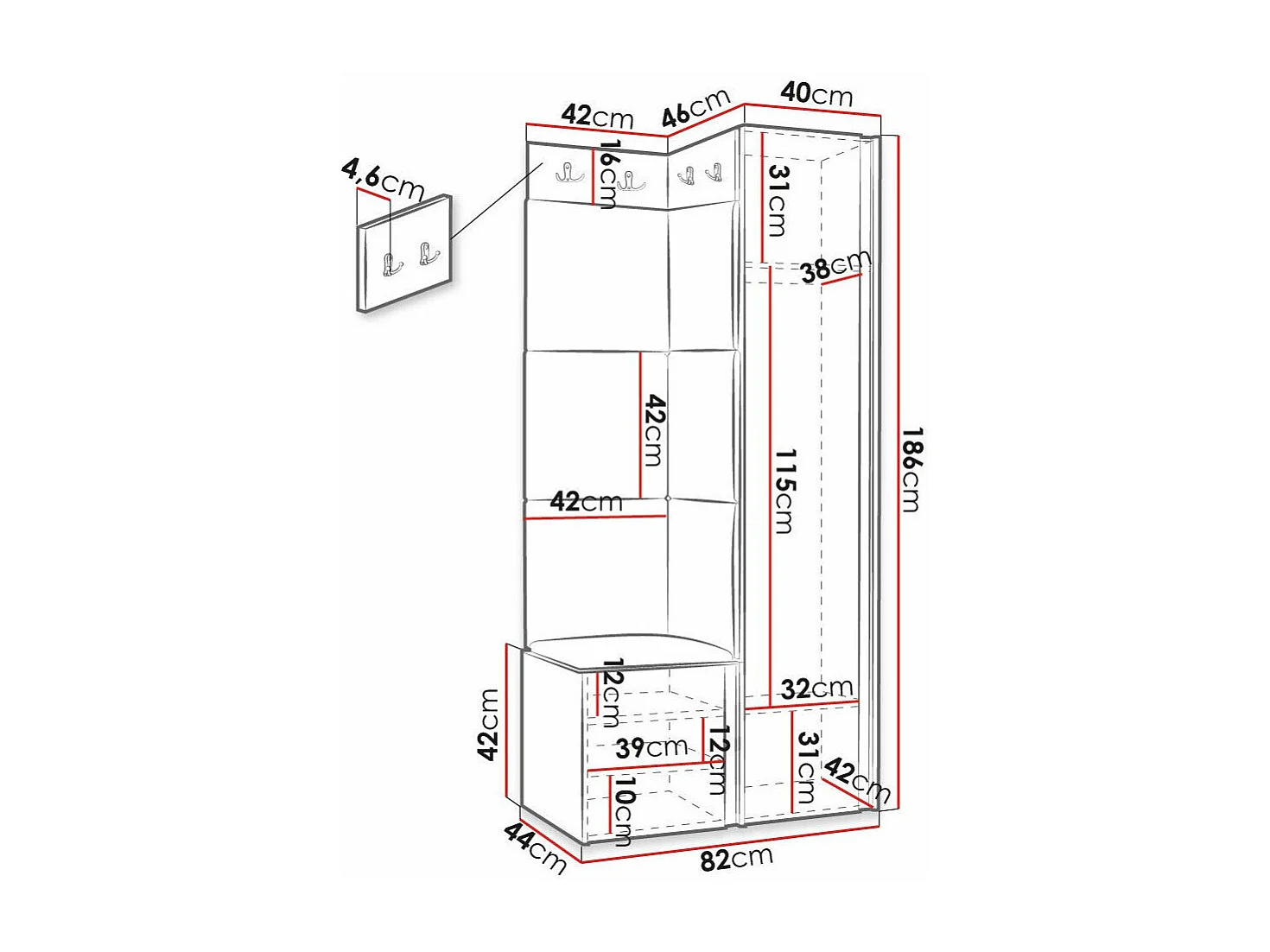 Meuble d'entrée Hartford 381, 186x82x46cm, Blanc|Bleu, Stratifié|Tissu|MDF