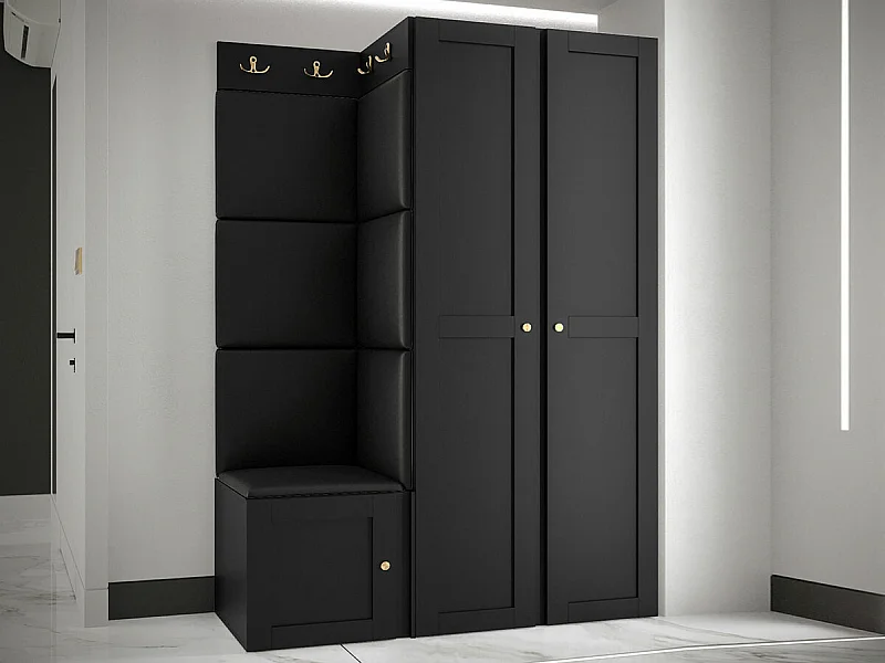 Conjunto pasillo Hartford 379, 186x116x46cm, Negro, Colocada|Montada en la pared