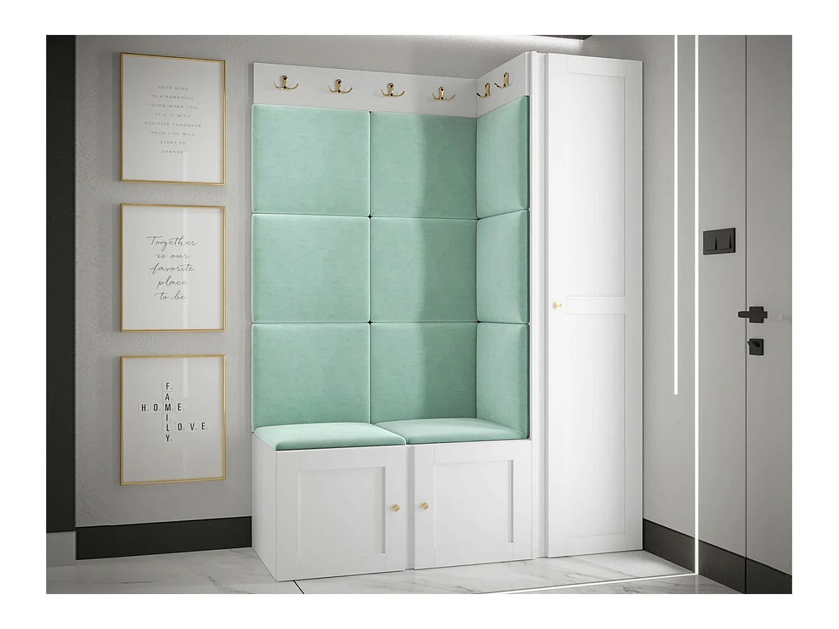 Meuble d'entrée Hartford 377, 186x124x46cm, Turquoise|Blanc, Stratifié|Tapisserie|MDF